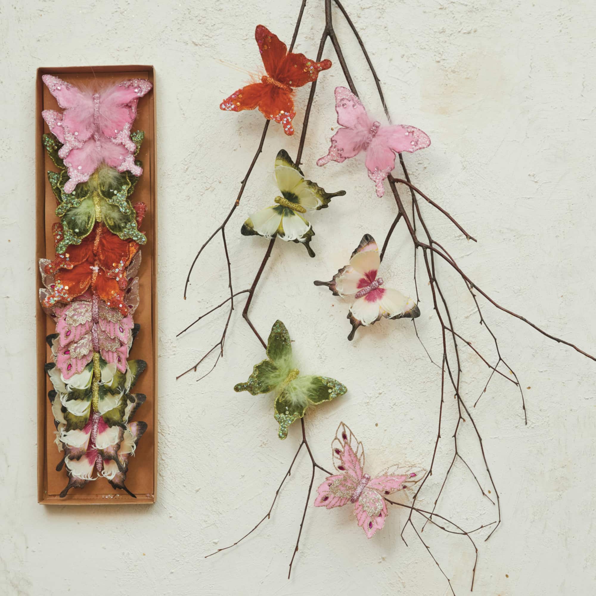 Hello Honey® 6" Feather Butterfly Clip-On Ornament Set